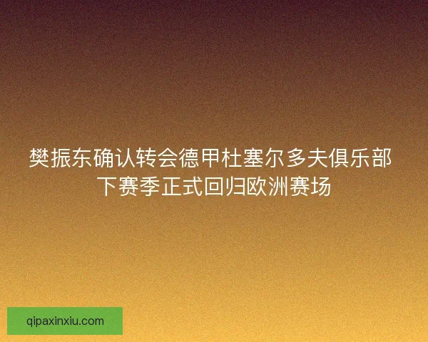 樊振东确认转会德甲杜塞尔多夫俱乐部 下赛季正式回归欧洲赛场