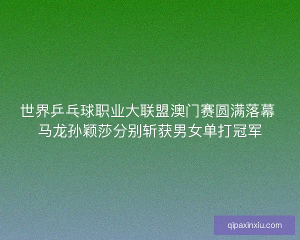 世界乒乓球职业大联盟澳门赛圆满落幕 马龙孙颖莎分别斩获男女单打冠军